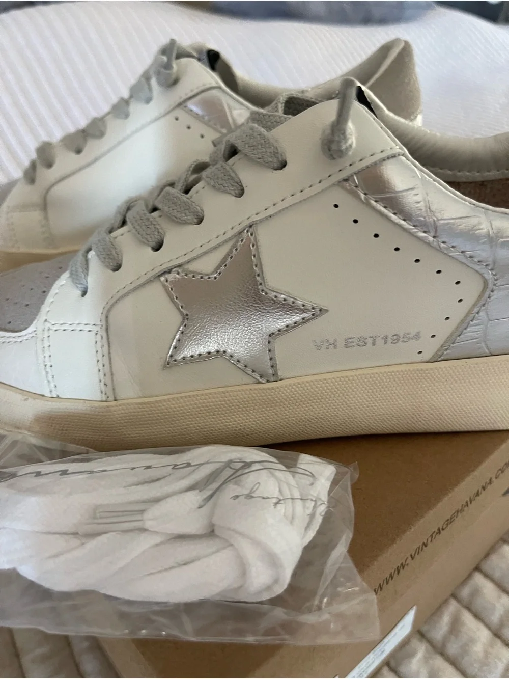 Vintage Havana White and Light Gray Low-Top Sneakers